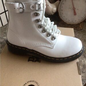 Buckle White Leather Boots